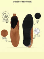Shop Women Tan Flared Heel High Ankle Suede Leather Classic Winter Chelsea Boots Online.