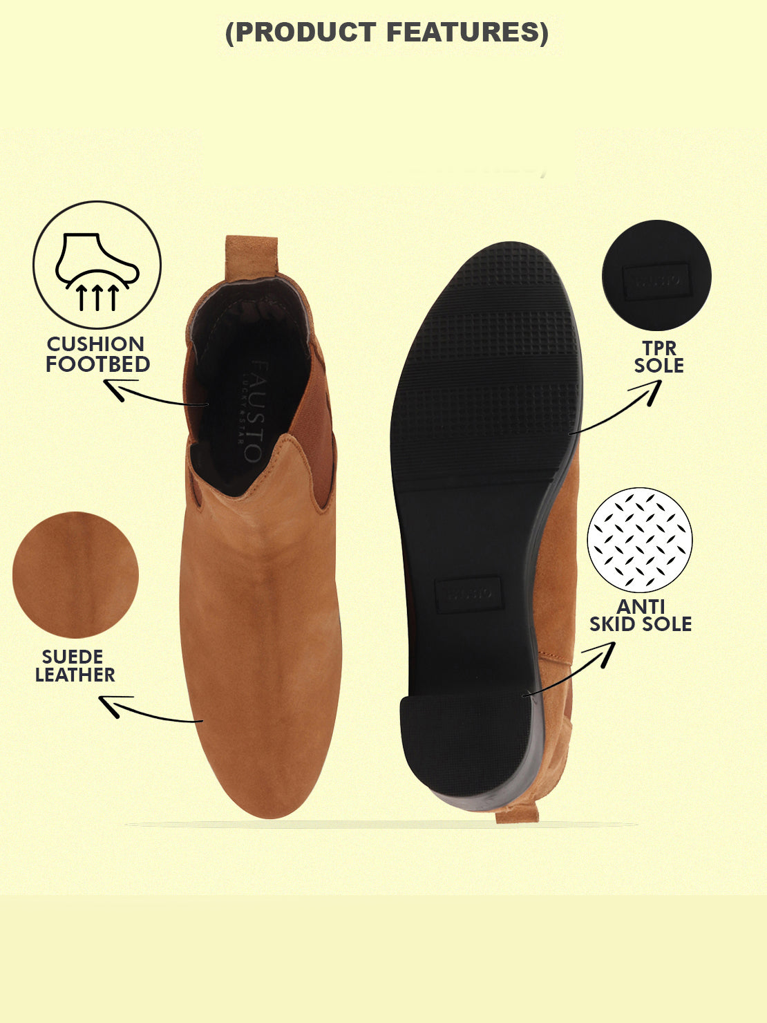Shop Women Tan Flared Heel High Ankle Suede Leather Classic Winter Chelsea Boots Online.