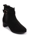 Women Black Flared Heel High Ankle Suede Leather Classic Winter Buckle Strap Chelsea Boots