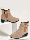 Women Cheeku Flared Heel High Ankle Suede Leather Classic Winter Buckle Strap Chelsea Boots