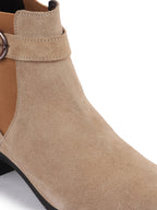 Shop Women Cheeku Flared Heel High Ankle Suede Leather Classic Winter Buckle Strap Chelsea Boots Online.