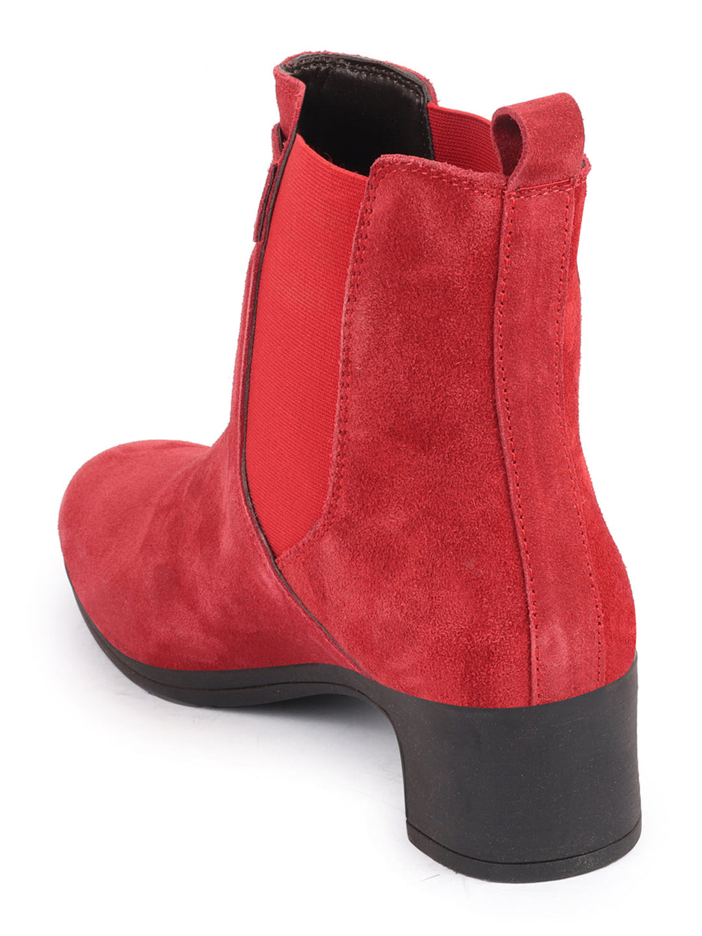 Shop Women Red Flared Heel High Ankle Suede Leather Classic Winter Buckle Strap Chelsea Boots Online.