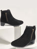 Women Black Flared Heel Mid Top Suede Leather Zipper Closure Winter Chelsea Boots