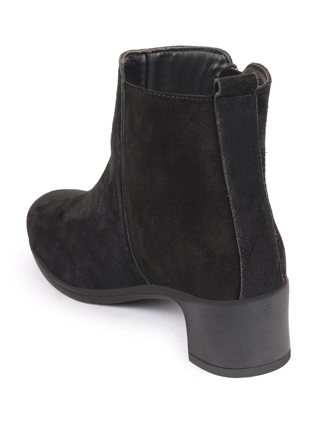Shop Women Black Flared Heel Mid Top Suede Leather Zipper Closure Winter Chelsea Boots Online.