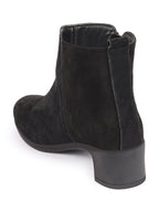 Shop Women Black Flared Heel Mid Top Suede Leather Zipper Closure Winter Chelsea Boots Online.