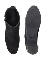Shop Women Black Flared Heel Mid Top Suede Leather Zipper Closure Winter Chelsea Boots Online.