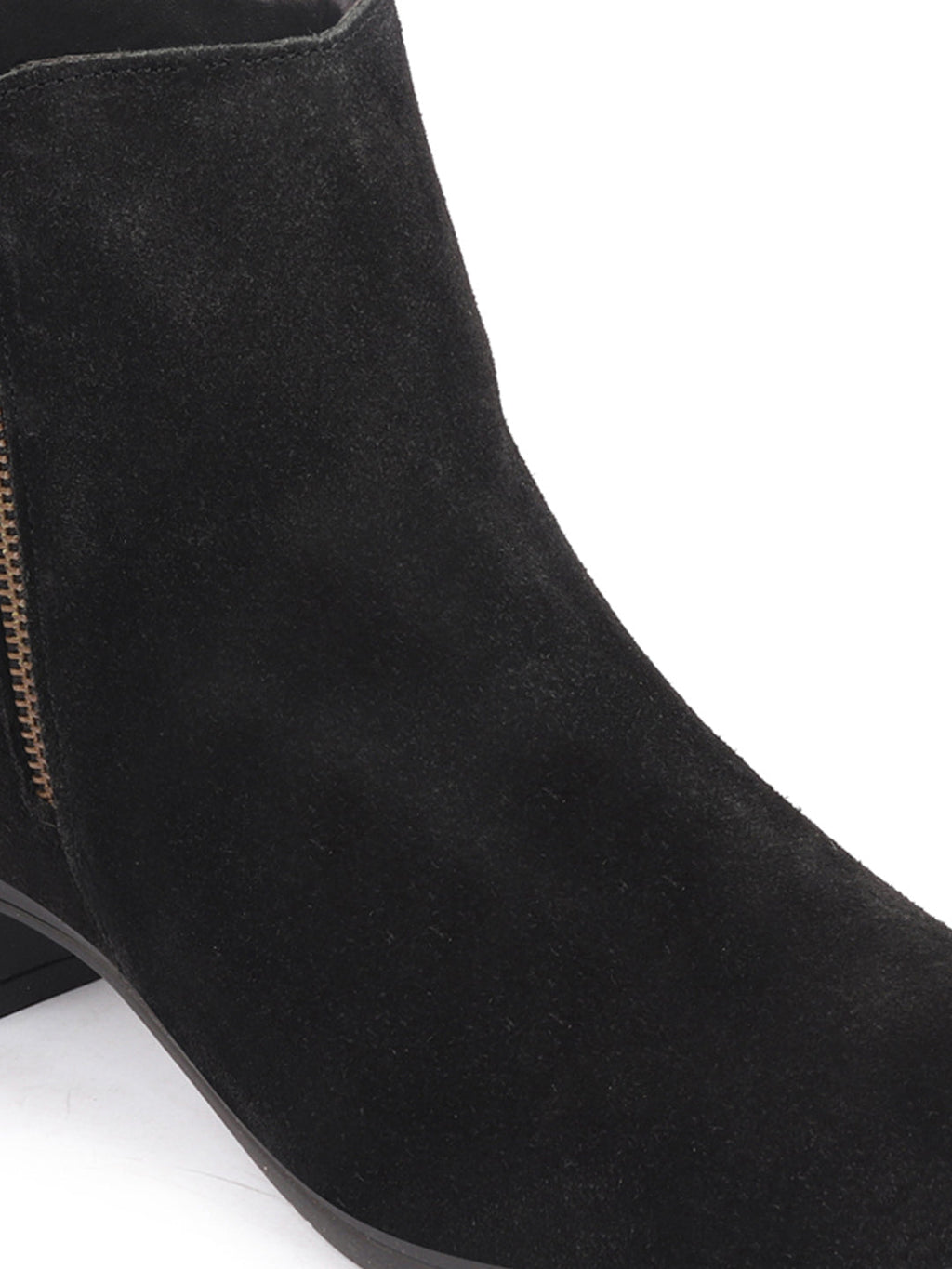 Shop Women Black Flared Heel Mid Top Suede Leather Zipper Closure Winter Chelsea Boots Online.