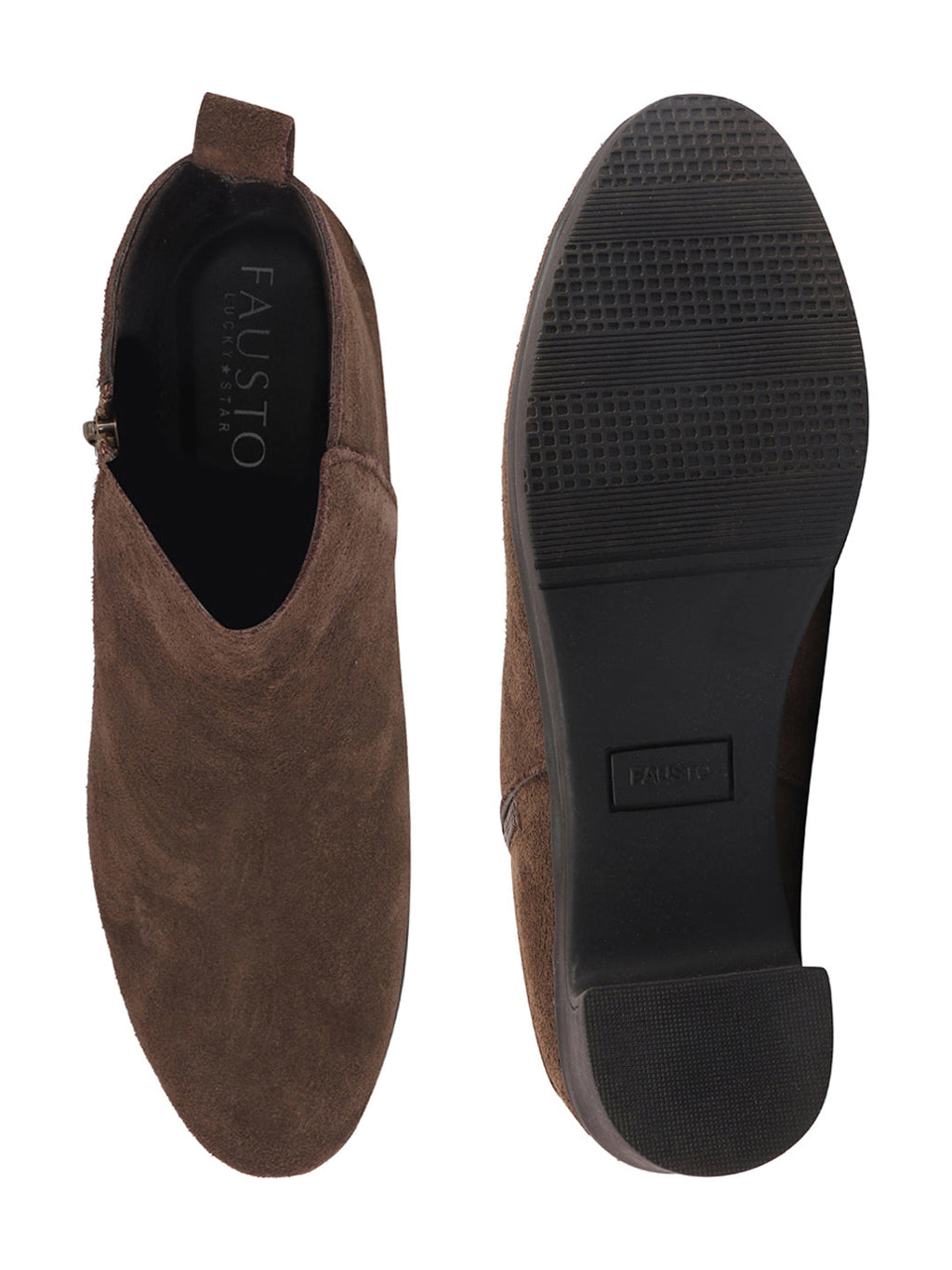 Shop Women Brown Flared Heel Mid Top Suede Leather Zipper Closure Winter Chelsea Boots Online.