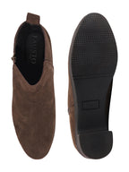 Shop Women Brown Flared Heel Mid Top Suede Leather Zipper Closure Winter Chelsea Boots Online.