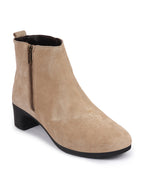Shop Women Cheeku Flared Heel Mid Top Suede Leather Zipper Closure Winter Chelsea Boots Online.