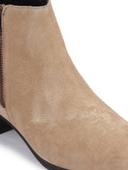 Shop Women Cheeku Flared Heel Mid Top Suede Leather Zipper Closure Winter Chelsea Boots Online.