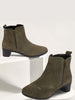 Women Olive Flared Heel Mid Top Suede Leather Zipper Closure Winter Chelsea Boots