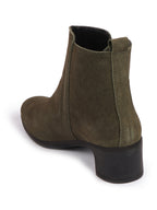 Shop Women Olive Flared Heel Mid Top Suede Leather Zipper Closure Winter Chelsea Boots Online.