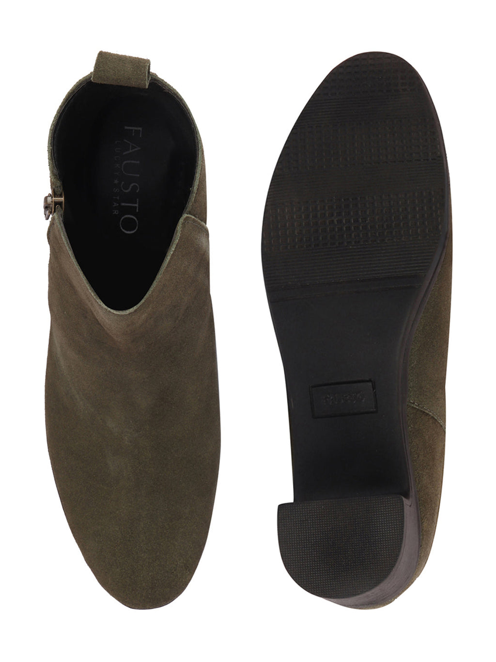 Shop Women Olive Flared Heel Mid Top Suede Leather Zipper Closure Winter Chelsea Boots Online.