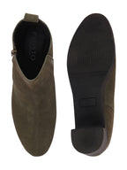 Shop Women Olive Flared Heel Mid Top Suede Leather Zipper Closure Winter Chelsea Boots Online.