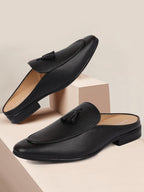 shop men black back open tassle leather slip on shoes online.