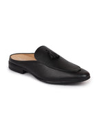 shop men black back open tassle leather slip on shoes online.