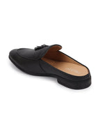 shop men black back open tassle leather slip on shoes online.
