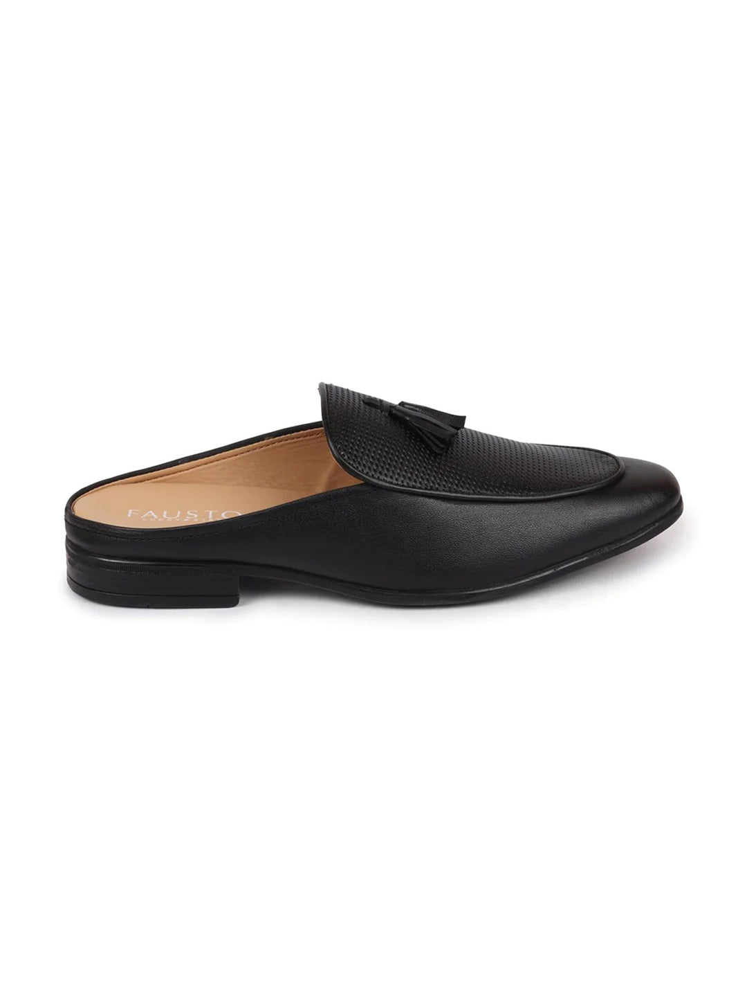 shop men black back open tassle leather slip on shoes online.