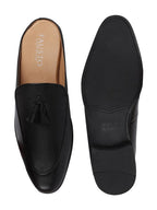 shop men black back open tassle leather slip on shoes online.