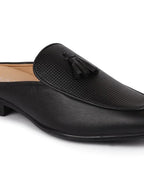 shop men black back open tassle leather slip on shoes online.