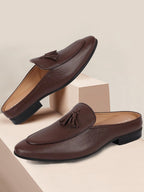 Shop Men Brown Back Open Tassle Leather Slip On Shoes Online.