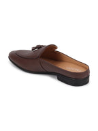 Shop Men Brown Back Open Tassle Leather Slip On Shoes Online.
