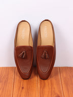 Shop Men Tan Back Open Tassle Leather Slip On Shoes Online.
