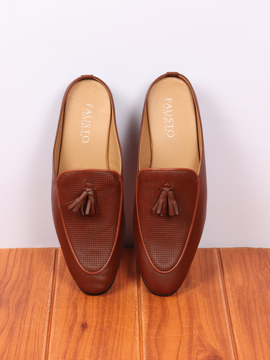 Shop Men Tan Back Open Tassle Leather Slip On Shoes Online.