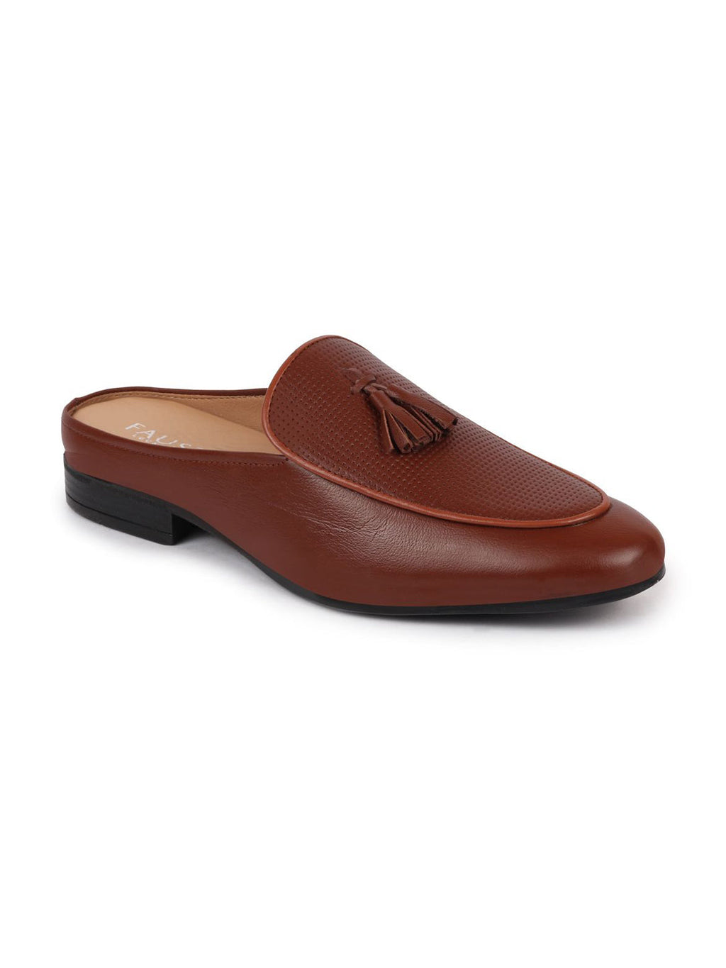 Shop Men Tan Back Open Tassle Leather Slip On Shoes Online.