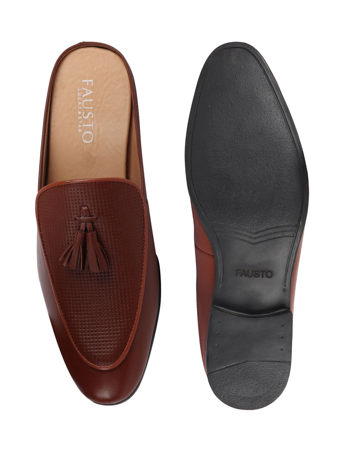 Shop Men Tan Back Open Tassle Leather Slip On Shoes Online.