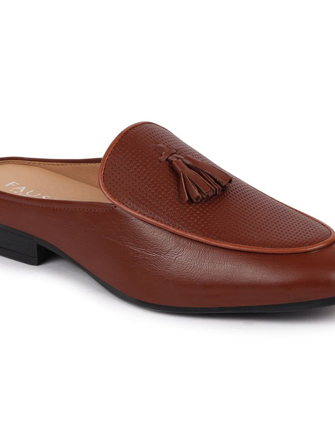 Shop Men Tan Back Open Tassle Leather Slip On Shoes Online.