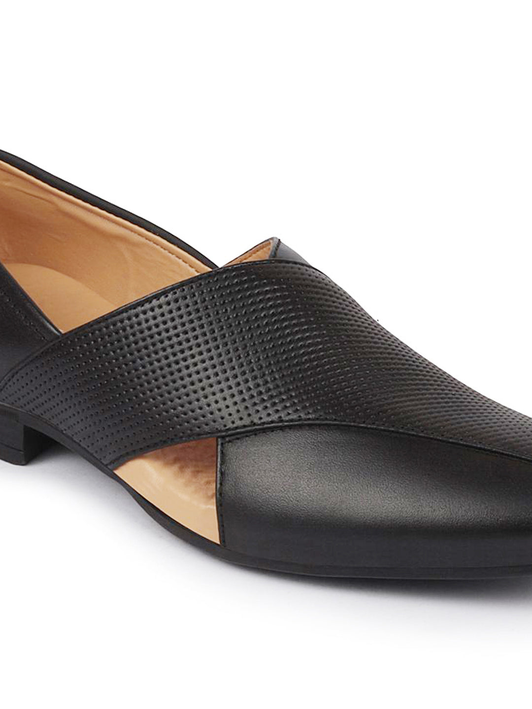 men formal black peshawari front open leather slip on shoes