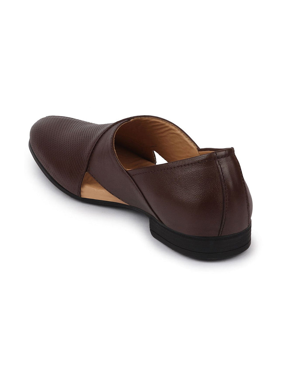 men formal brown peshawari front open leather slip on shoes