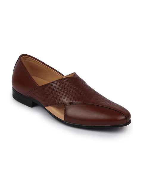 Shop Men Formal Tan Peshawari Front Open Leather Slip On Shoes Online.