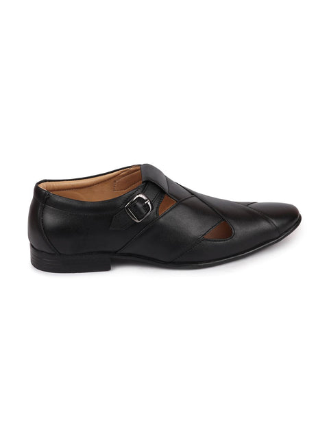 shop men black peshawari leather sandals online.