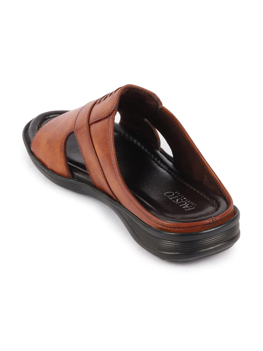 men tan daily indoor outdoor comfort stitched design open toe slip on slipper