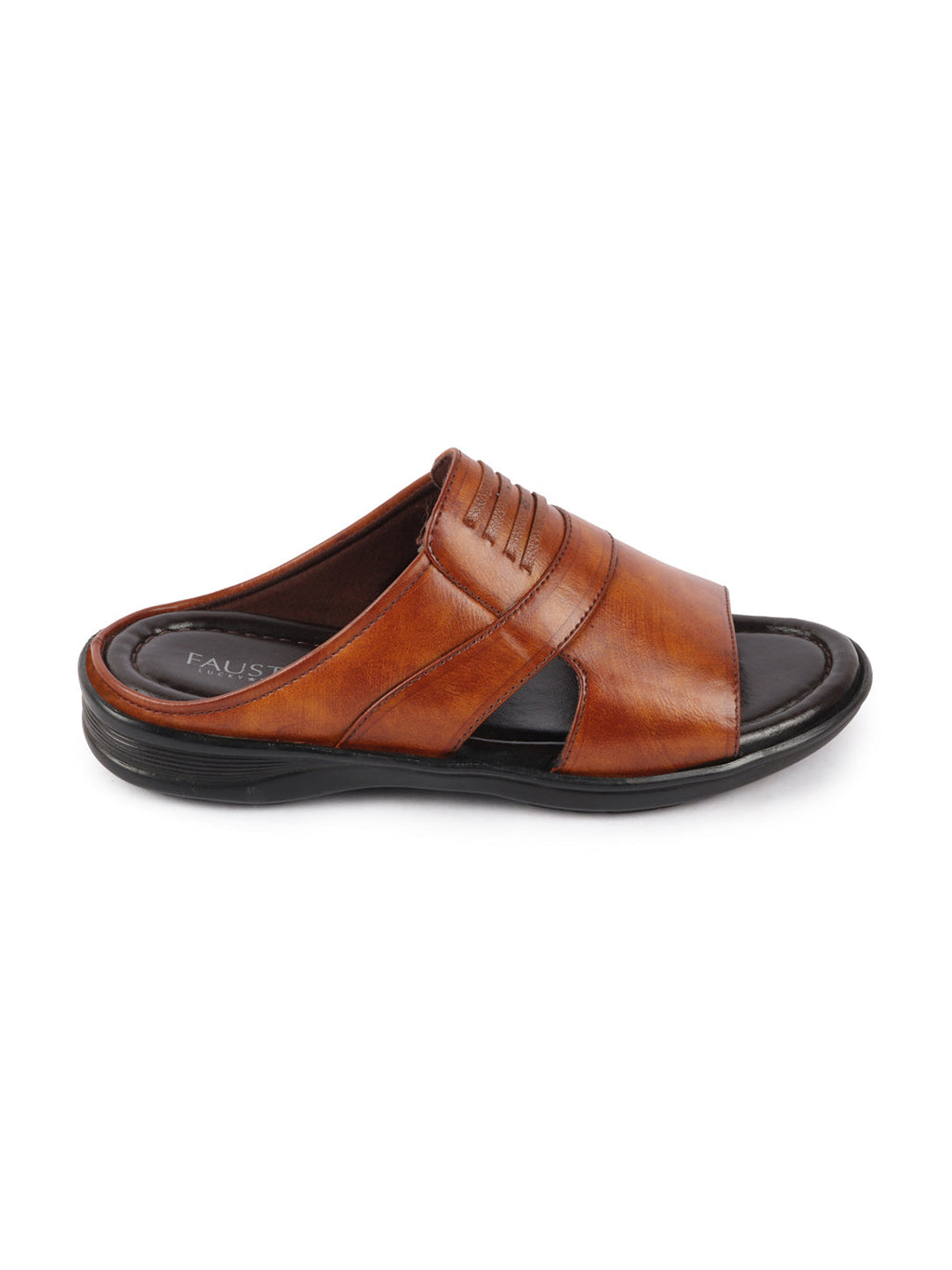 men tan daily indoor outdoor comfort stitched design open toe slip on slipper