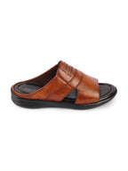 men tan daily indoor outdoor comfort stitched design open toe slip on slipper