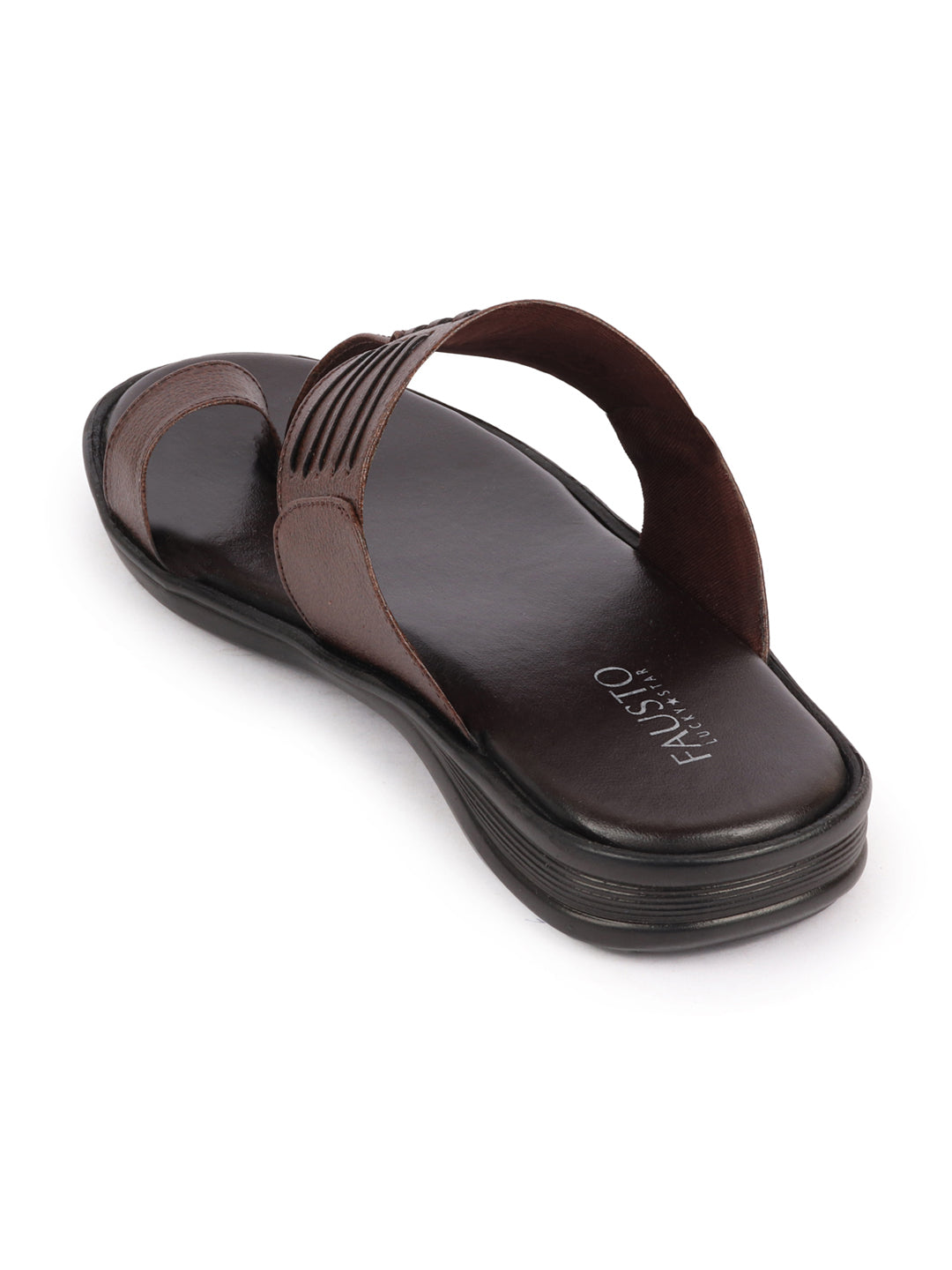 Shop Men Brown Daily Indoor Outdoor Comfort Stitched Design Kolhapuri Toe Ring Slip On Slipper Online.