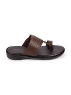 Shop Men Brown Daily Indoor Outdoor Comfort Stitched Design Kolhapuri Toe Ring Slip On Slipper Online.