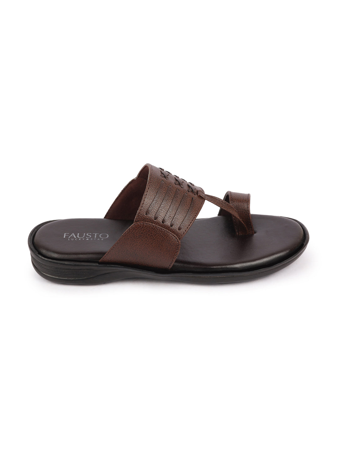 Shop Men Brown Daily Indoor Outdoor Comfort Stitched Design Kolhapuri Toe Ring Slip On Slipper Online.