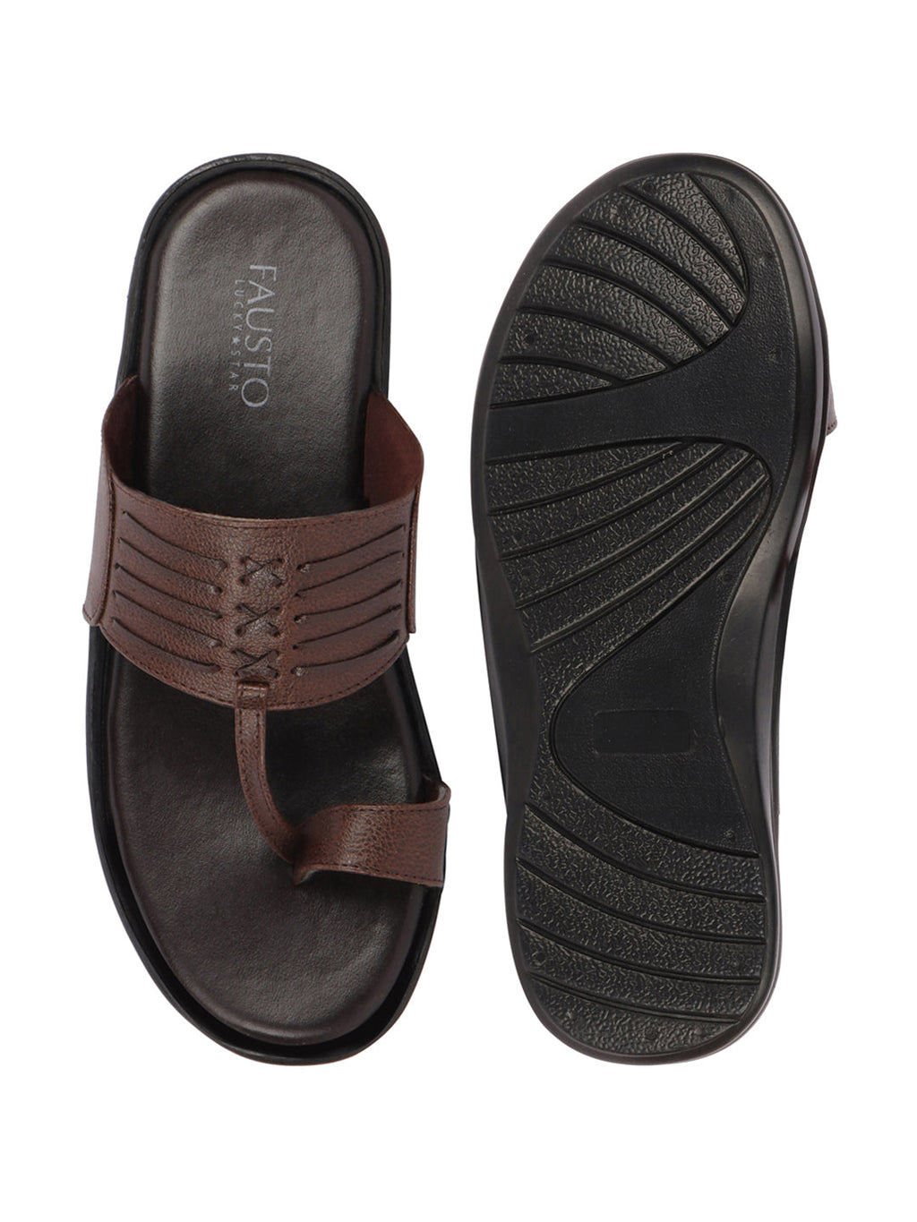 Shop Men Brown Daily Indoor Outdoor Comfort Stitched Design Kolhapuri Toe Ring Slip On Slipper Online.