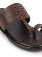 Shop Men Brown Daily Indoor Outdoor Comfort Stitched Design Kolhapuri Toe Ring Slip On Slipper Online.