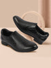 Men Black Formal Office Textured Design Side Stitched Genuine Leather Slip On Shoes
