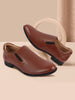 Men Tan Formal Office Textured Design Side Stitched Genuine Leather Slip On Shoes