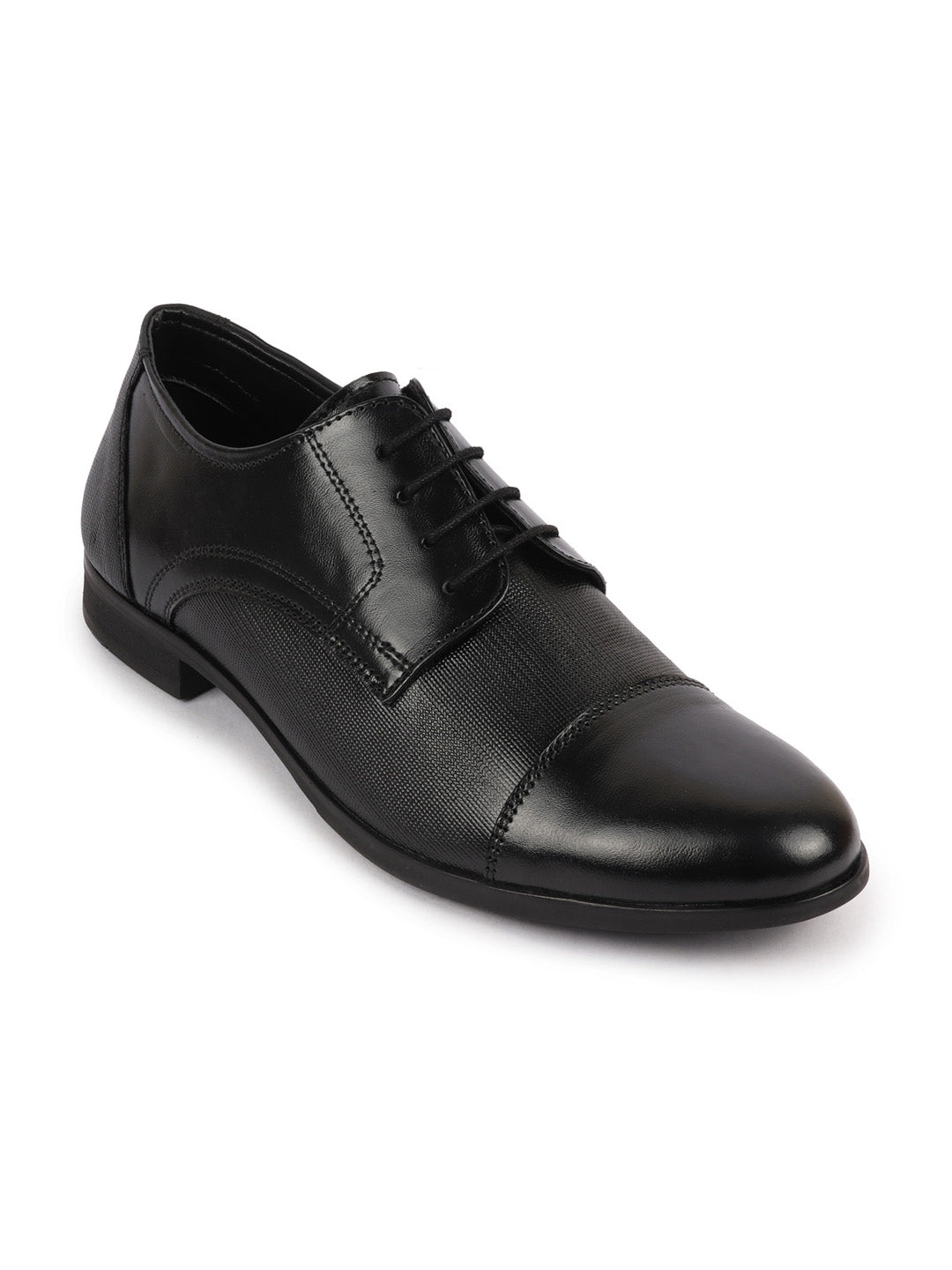 Shop Men Black Formal Office Textured Design Cap Toe Genuine Leather Lace Up Shoes Online.