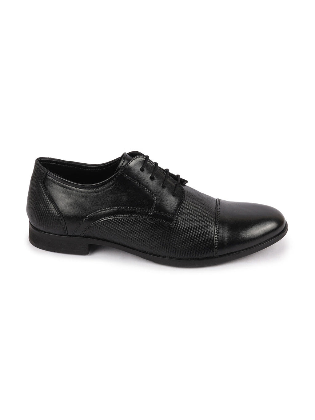 Shop Men Black Formal Office Textured Design Cap Toe Genuine Leather Lace Up Shoes Online.