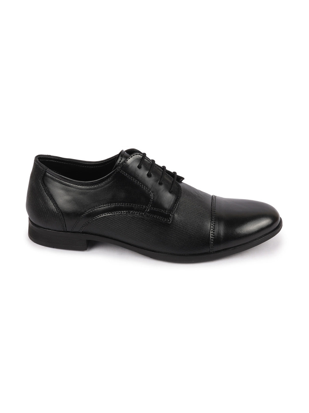 Shop Men Black Formal Office Textured Design Cap Toe Genuine Leather Lace Up Shoes Online.
