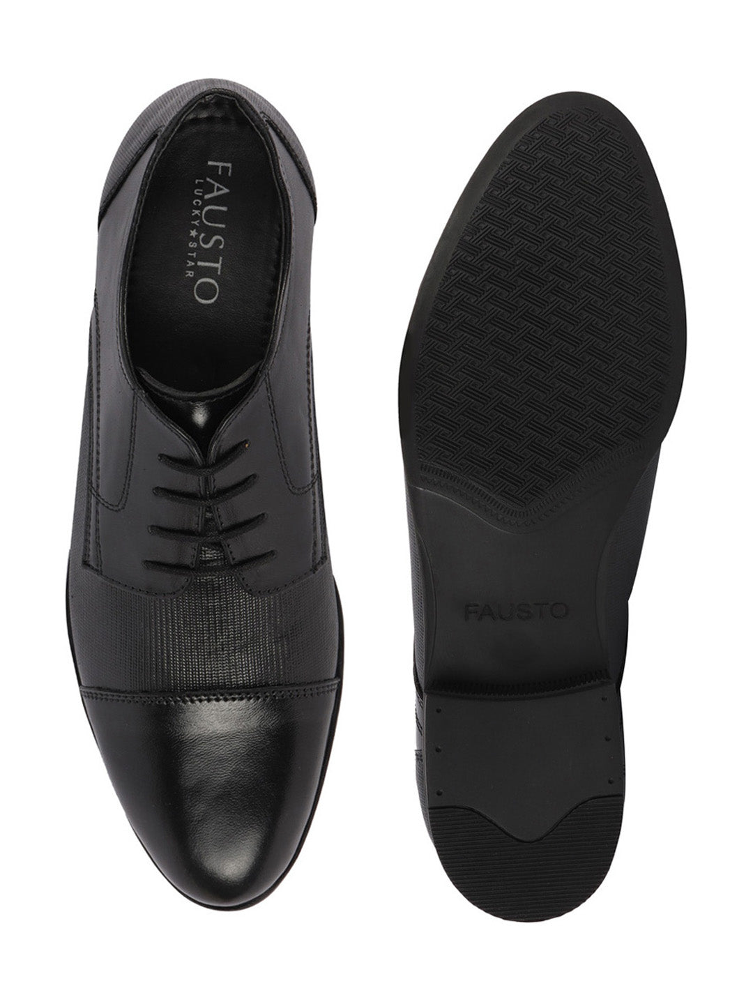 Shop Men Black Formal Office Textured Design Cap Toe Genuine Leather Lace Up Shoes Online.